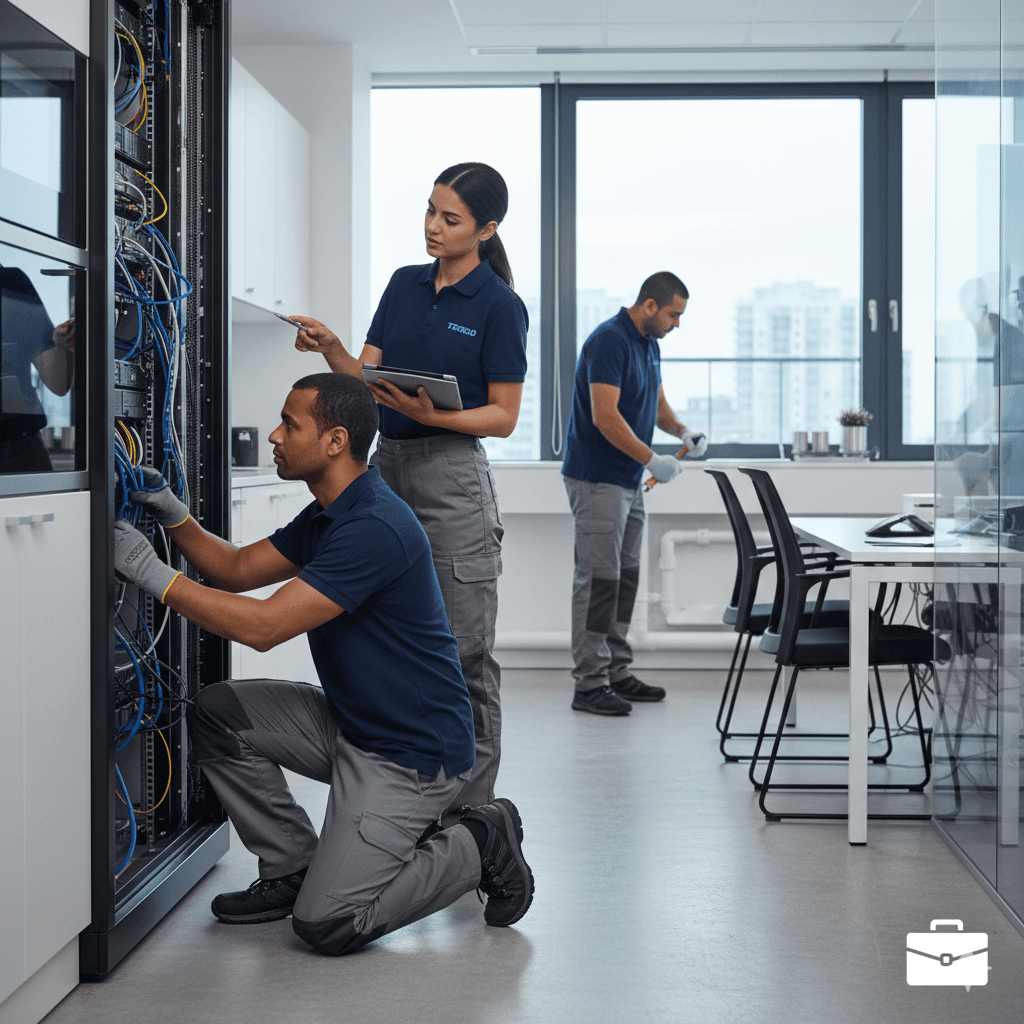 TOROZO professional technicians providing office solutions including electronics, wiring, and IT infrastructure services